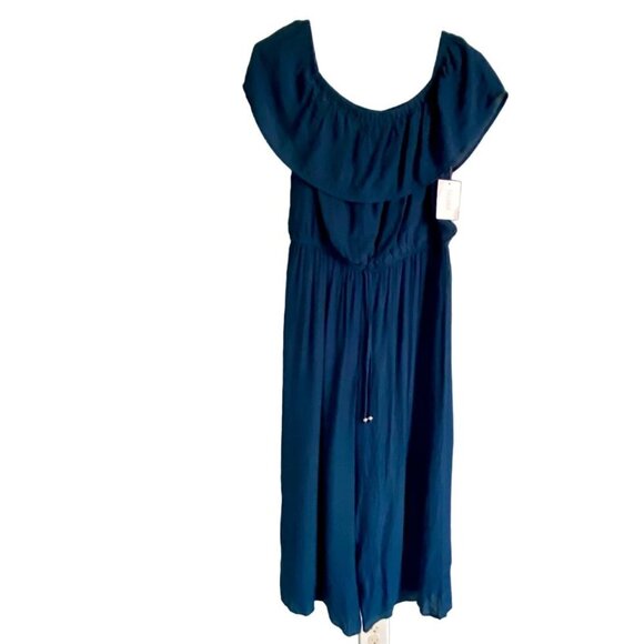 Tacera Blue Jumpsuit On or Off Shoulder Wide Leg Women's Medium NEW NWT - Picture 3 of 8